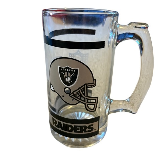 Las Vegas Raiders 1994 NFL Glass Mug/Beer Stein NOS Vintage Angeles Black Clear - Picture 1 of 4